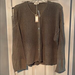 Haven Women's Lightest Green Gray Breathable Button-Up Open Stitch Cardigan NWT